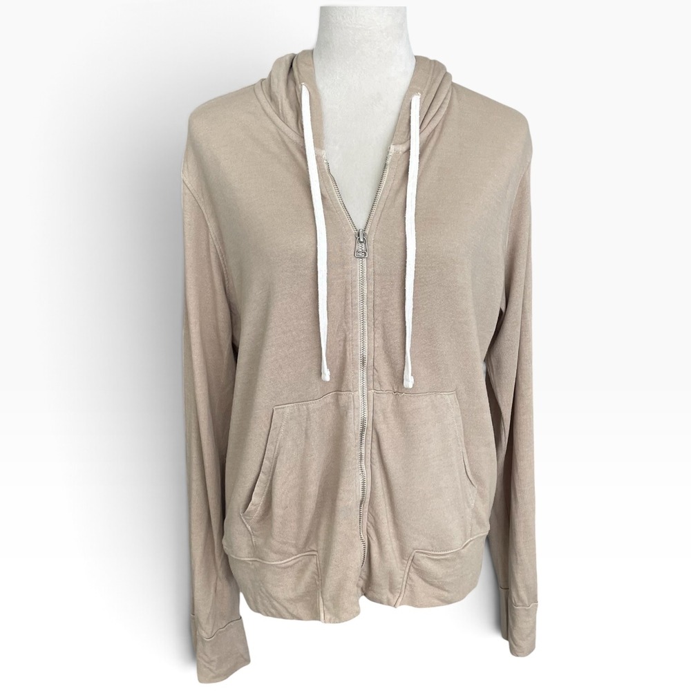 Sundry Terry Zip Up Tan Hoodie Sweater Women M 2 Preppy Relaxed Pima Cotton Blnd